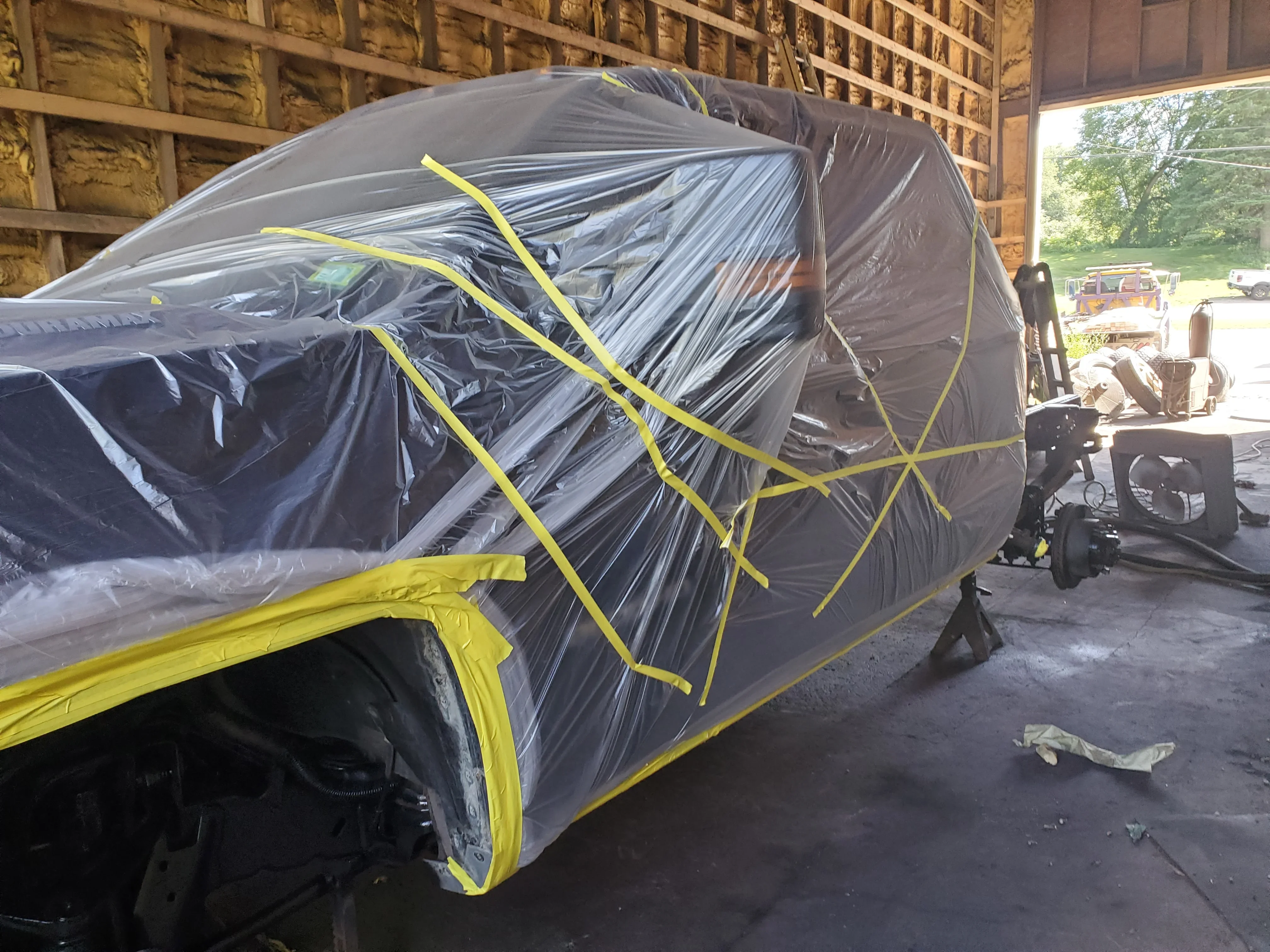 Truck Body Covered for Repairs
