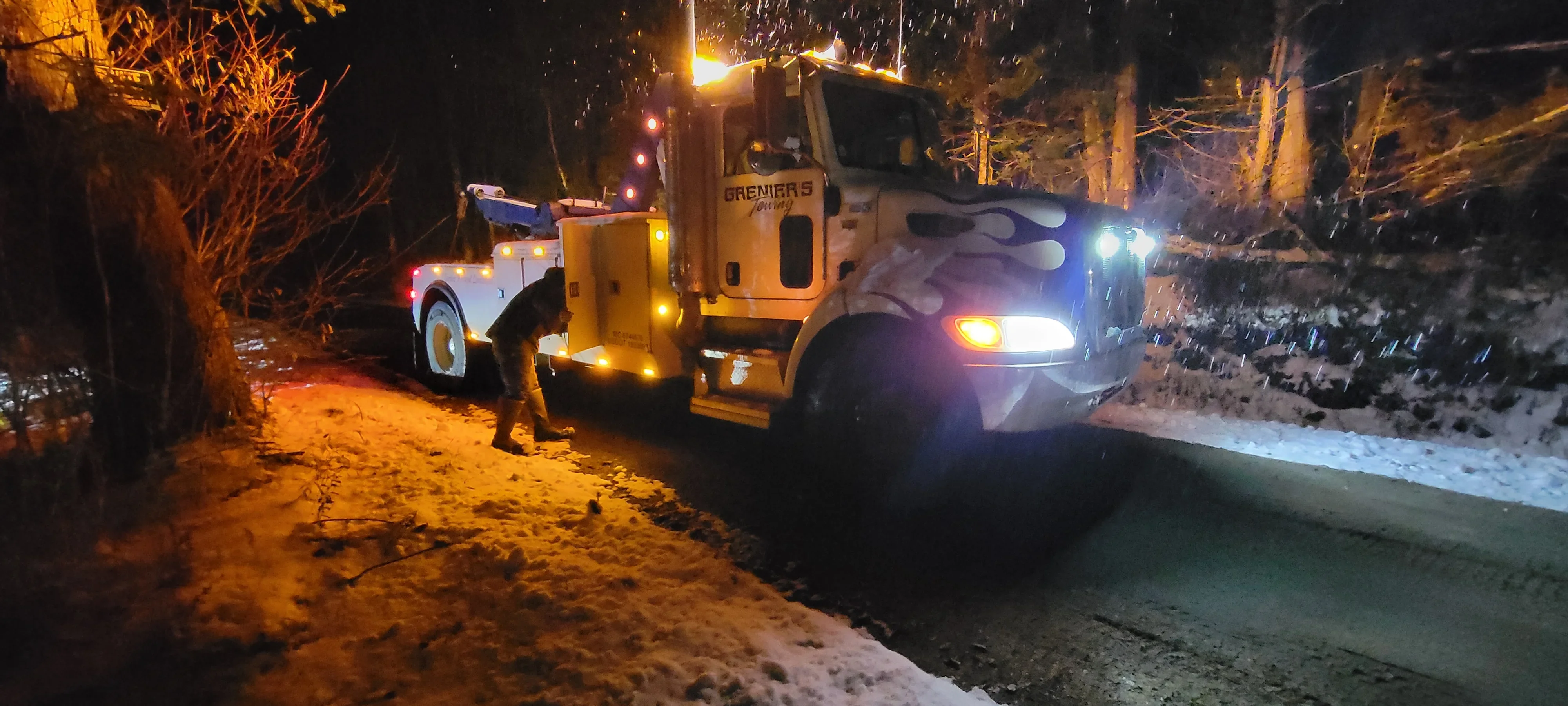 Night Snow Tow Truck Recovery